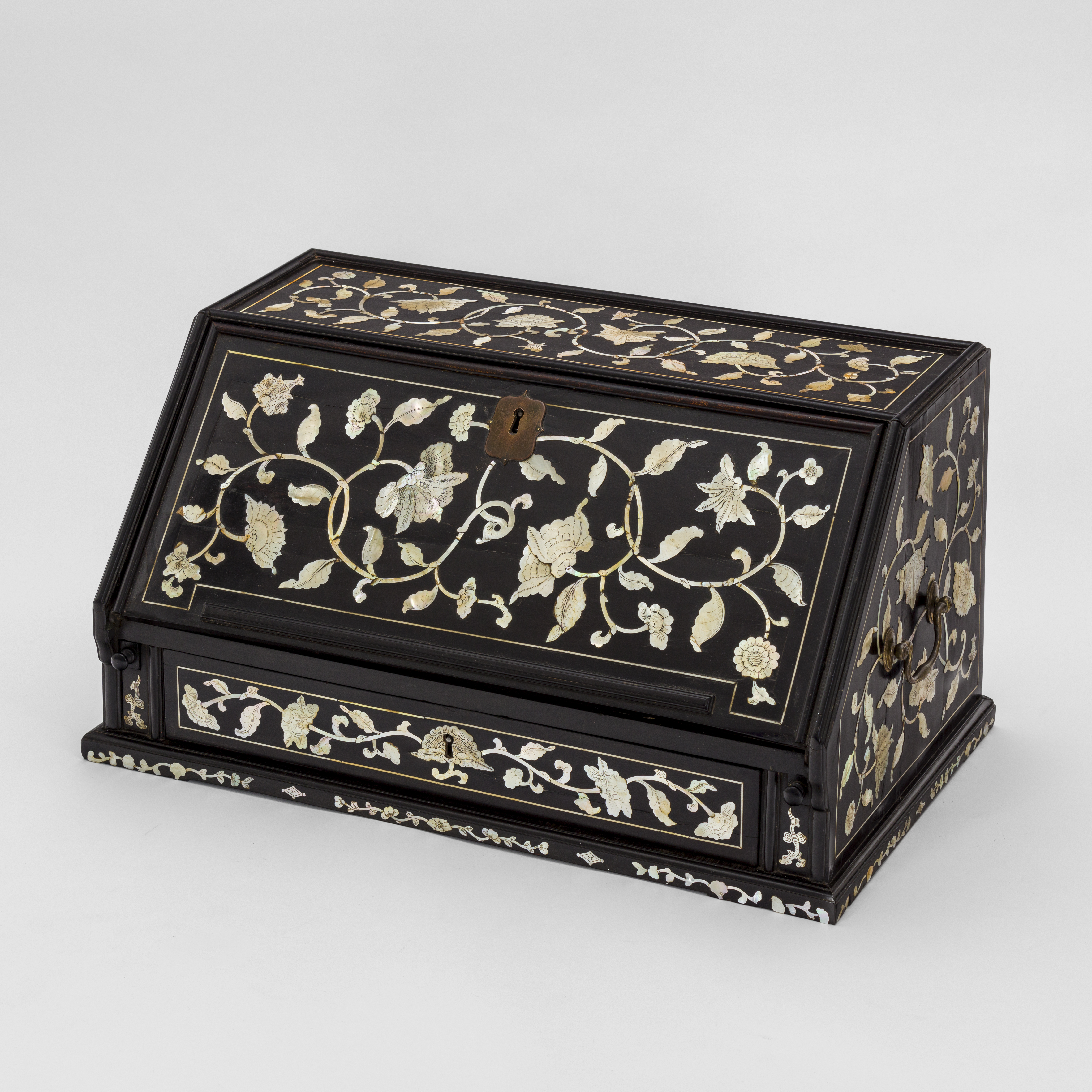 Ebony Writing Cabinet Inlaid with Engraved Mother-of-Pearl